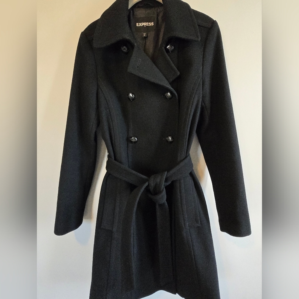 Express Women's Double Breasted Black Wool Pea Coat Size S/P